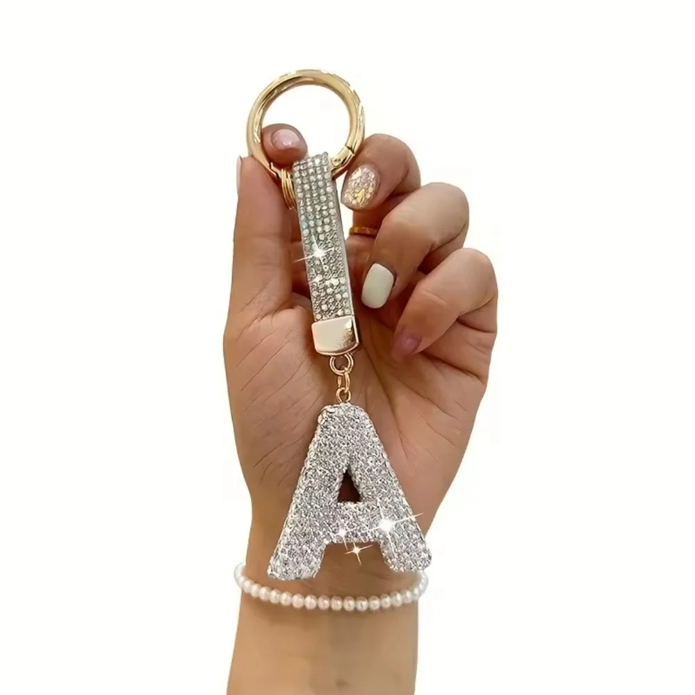 Silver Crystal Initial Keychain - Picture 2 of 3